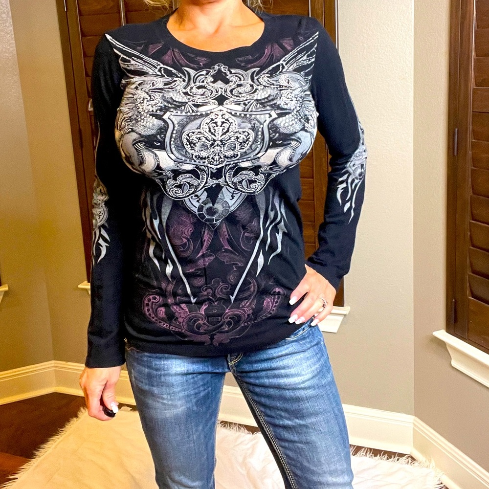 Affliction Style Biker Long Sleeve Tee S Buyikah